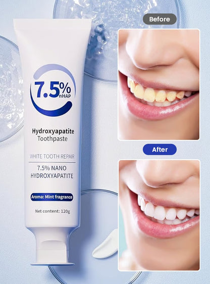 7.5% Hydroxyapatite Toothpaste(Fluoride Free), Nano Hydroxyapatite Toothpaste for Sensitive Teeth, Enamel Protection, Tooth Strengthening, Fresh Mint Flavor, Daily Use for Oral Care