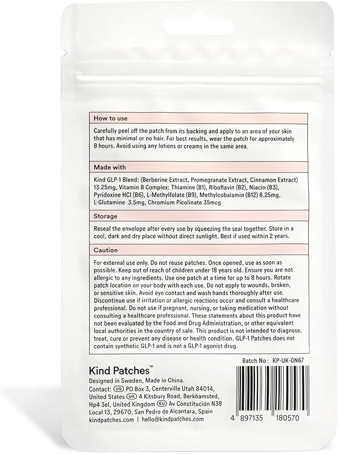 Kind Patches GLP-1 Patches with L Glutamine, Berberine, Chromium, Pomegranate and Cinnamon - 2 Pack, 60 Patches