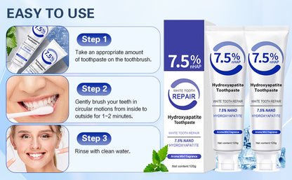 7.5% Hydroxyapatite Toothpaste(Fluoride Free), Nano Hydroxyapatite Toothpaste for Sensitive Teeth, Enamel Protection, Tooth Strengthening, Fresh Mint Flavor, Daily Use for Oral Care