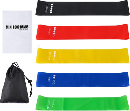🔥🔥🔥Resistance Loop Exercise Bands with Instruction Guide and Carry Bag, Set of 5.